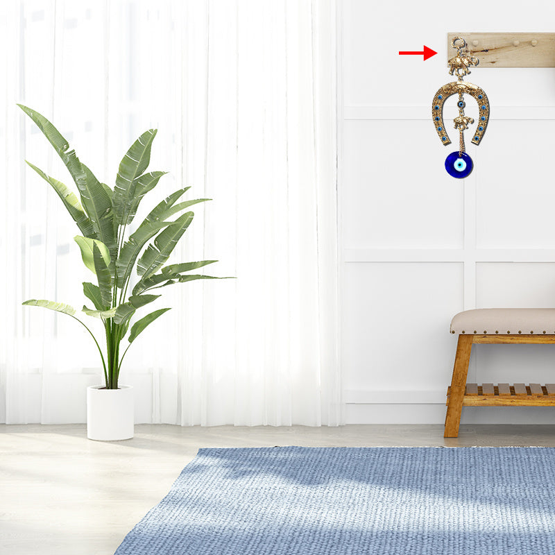 1pc Turkish Blue Eye Horseshoe With Elephant And Ribbon Wall Hanging Amulet Ethnic Lucky Gift Pendants Home Car Hanging Decorations