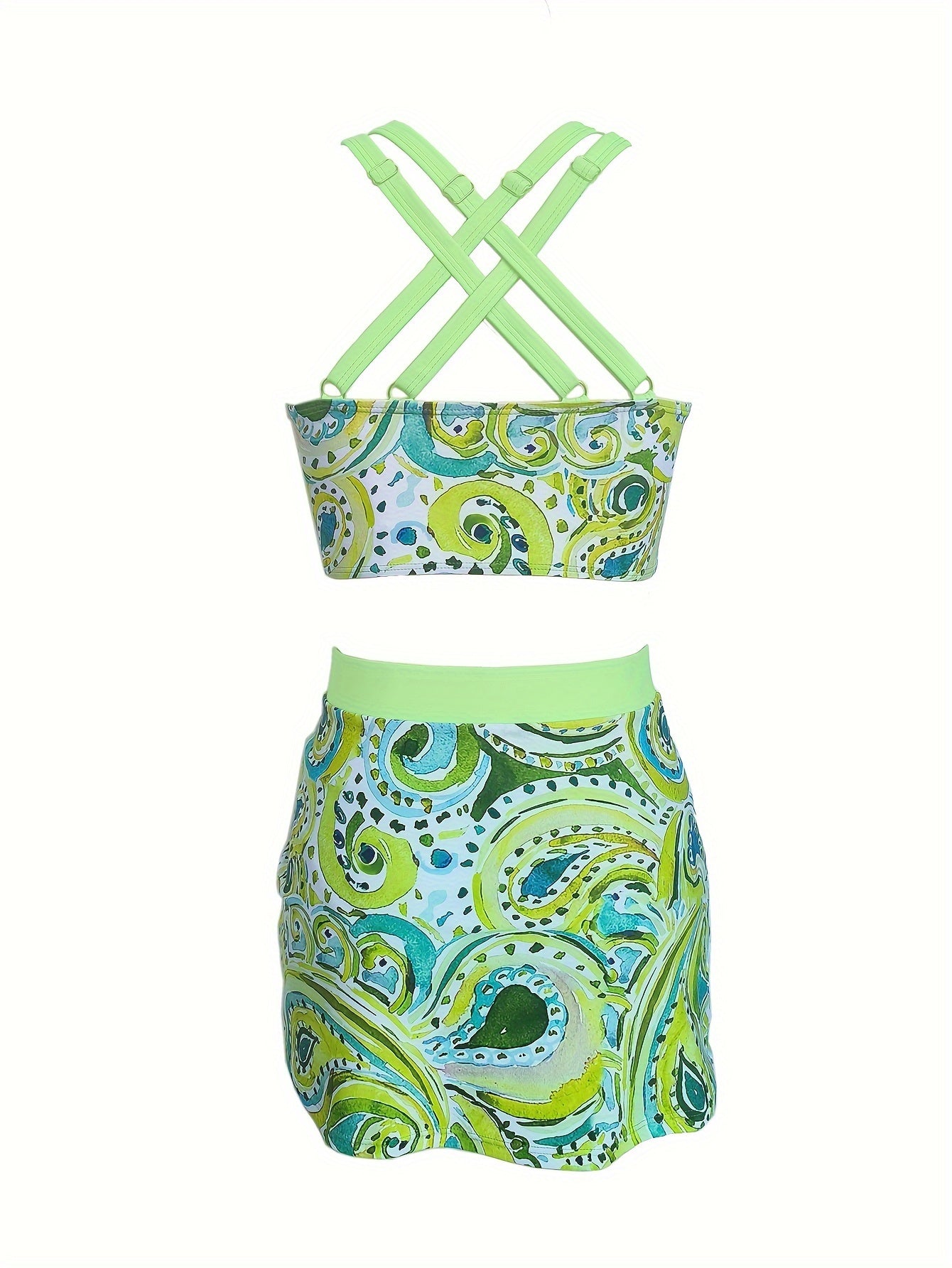 3-Piece Allure Bikini Set with High-Cut V-Neck & Ruched Detail - Includes Split Cover-Up Skirt for Beachwear & Poolside Fashion.