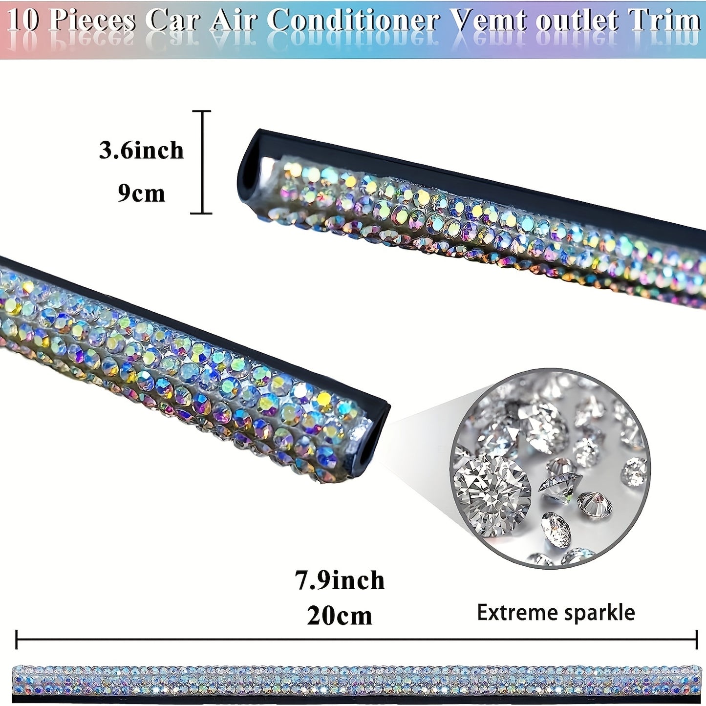 10pcs Sparkling Pink Rhinestone Car Vent Trim Strips - Durable Plastic, Glam Bling Air Conditioner Outlet Decorations for Stylish Interior Upgrade, Car Air Vent Accessories