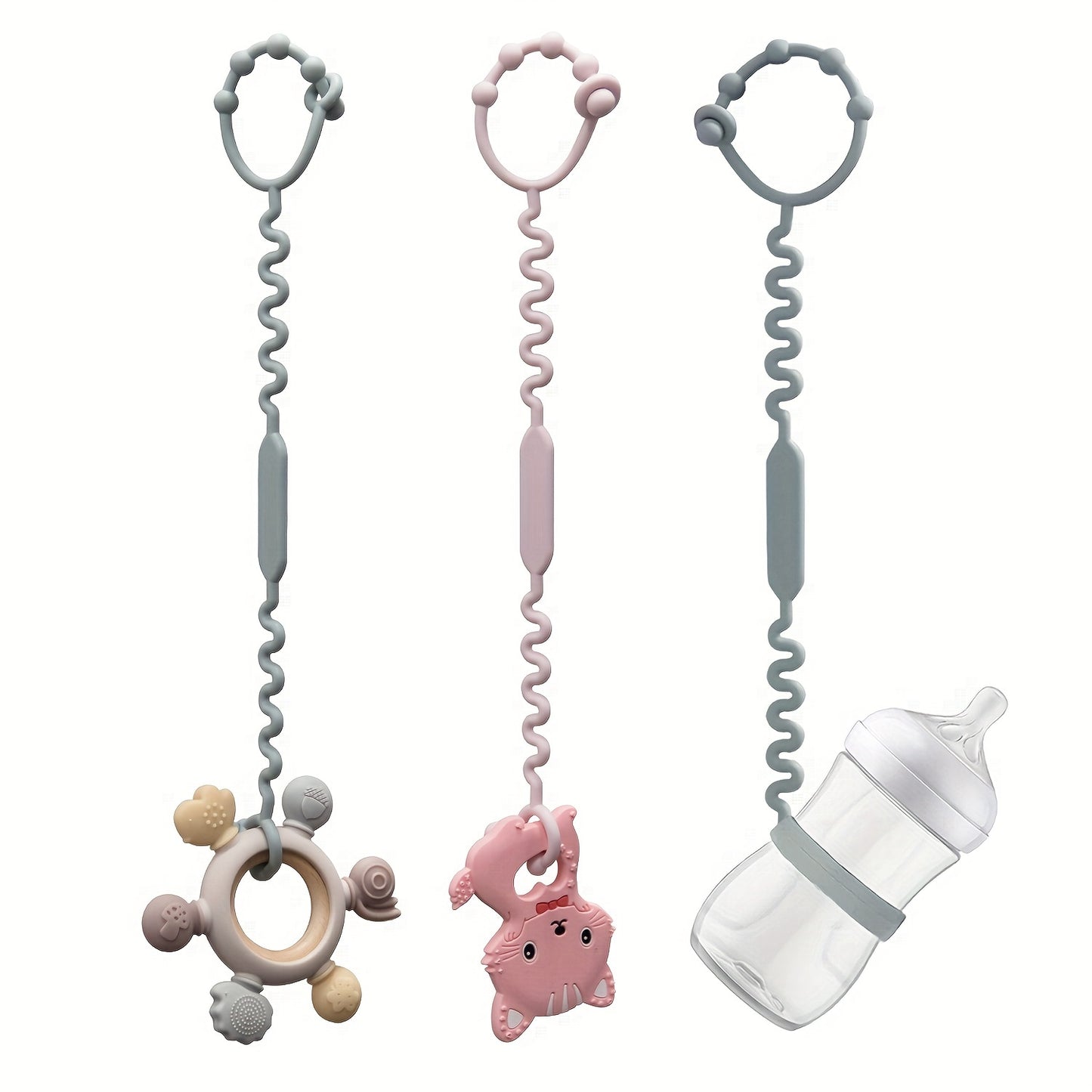 3-Pack BPA-Free Silicone Safety Straps for Babies: Secure Teething, Sippy Cups, & Accessories on Strollers, High Chairs, Car Seats