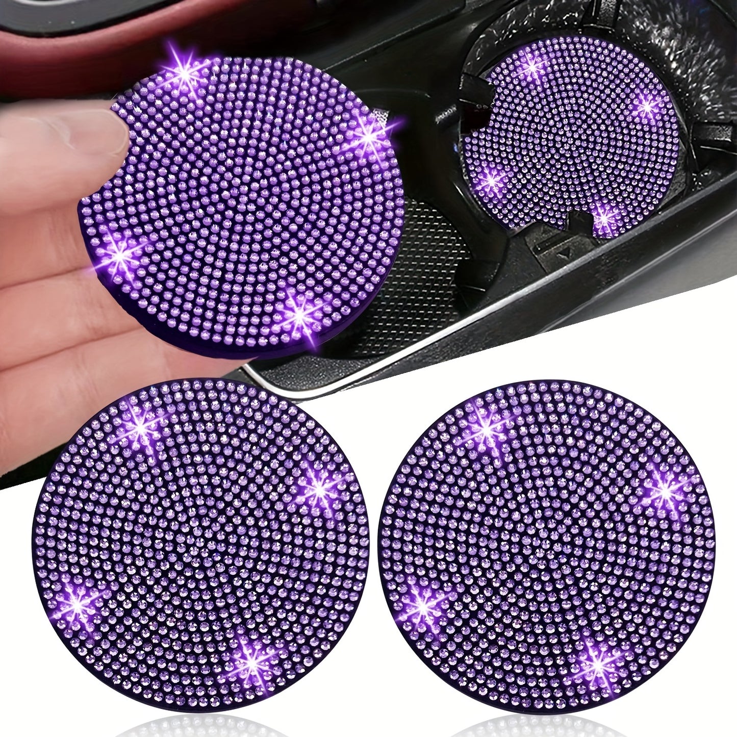 1pc Bling Car Cup Holder Coaster, 2.75 Inch Anti-Slip Shockproof, Full Rhinestone Design, Universal Fit Most Cars