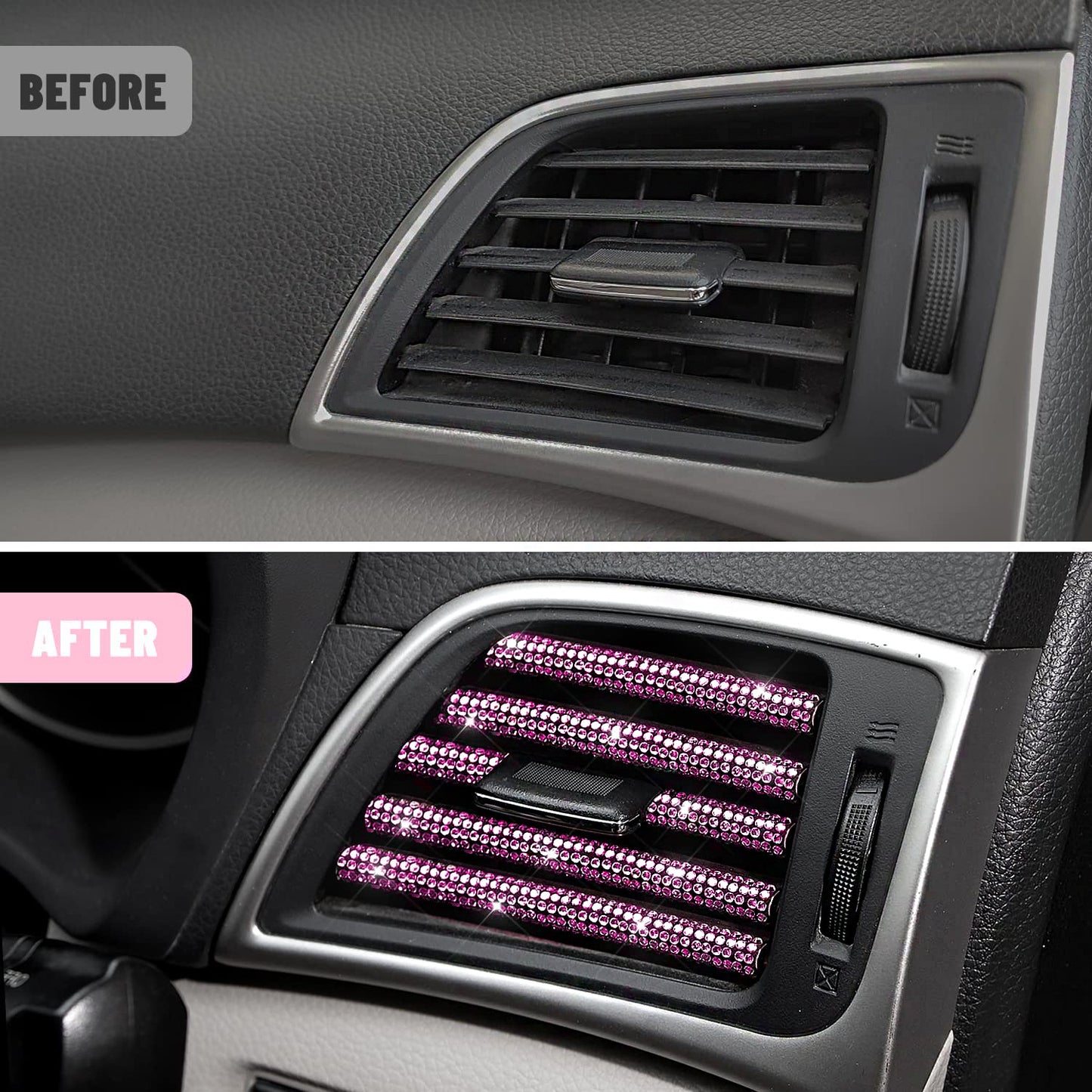10pcs Sparkling Pink Rhinestone Car Vent Trim Strips - Durable Plastic, Glam Bling Air Conditioner Outlet Decorations for Stylish Interior Upgrade, Car Air Vent Accessories
