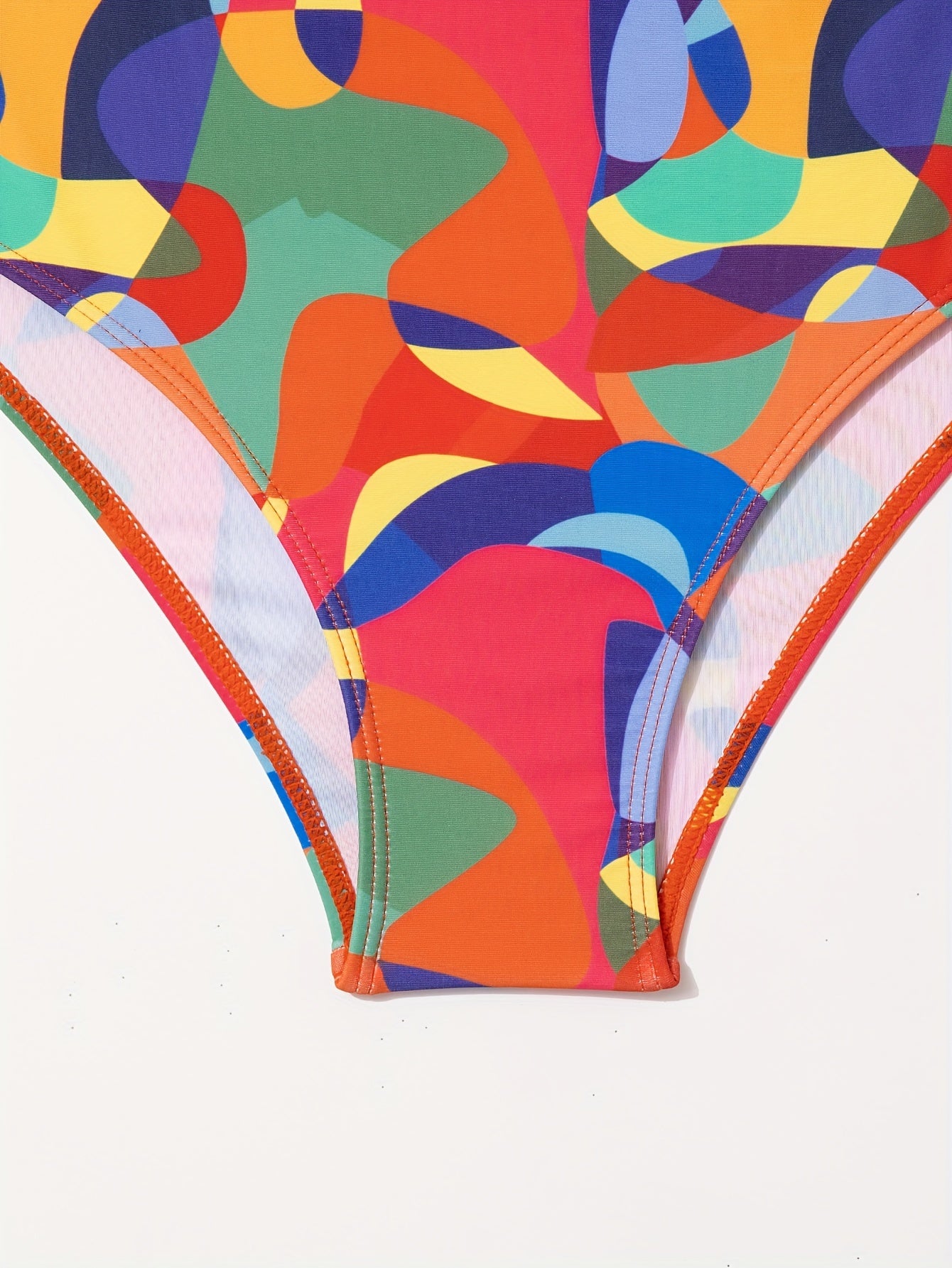 Women's High-Waisted Bikini Set, Colorful Color Block Abstract Print, Fashion Swimwear, Two-Piece Beachwear, Summer Poolside Outfit