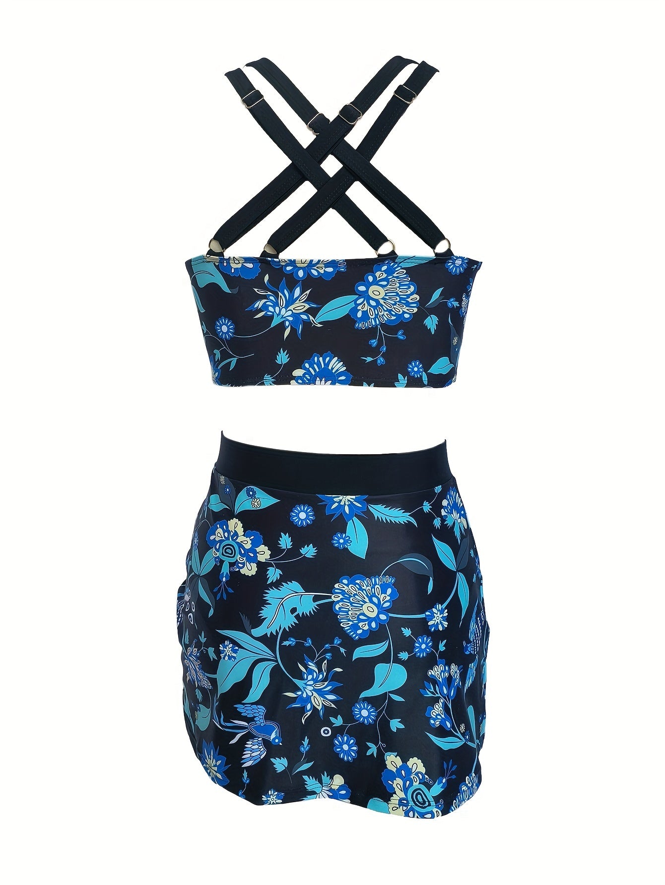 3-Piece Allure Bikini Set with High-Cut V-Neck & Ruched Detail - Includes Split Cover-Up Skirt for Beachwear & Poolside Fashion.