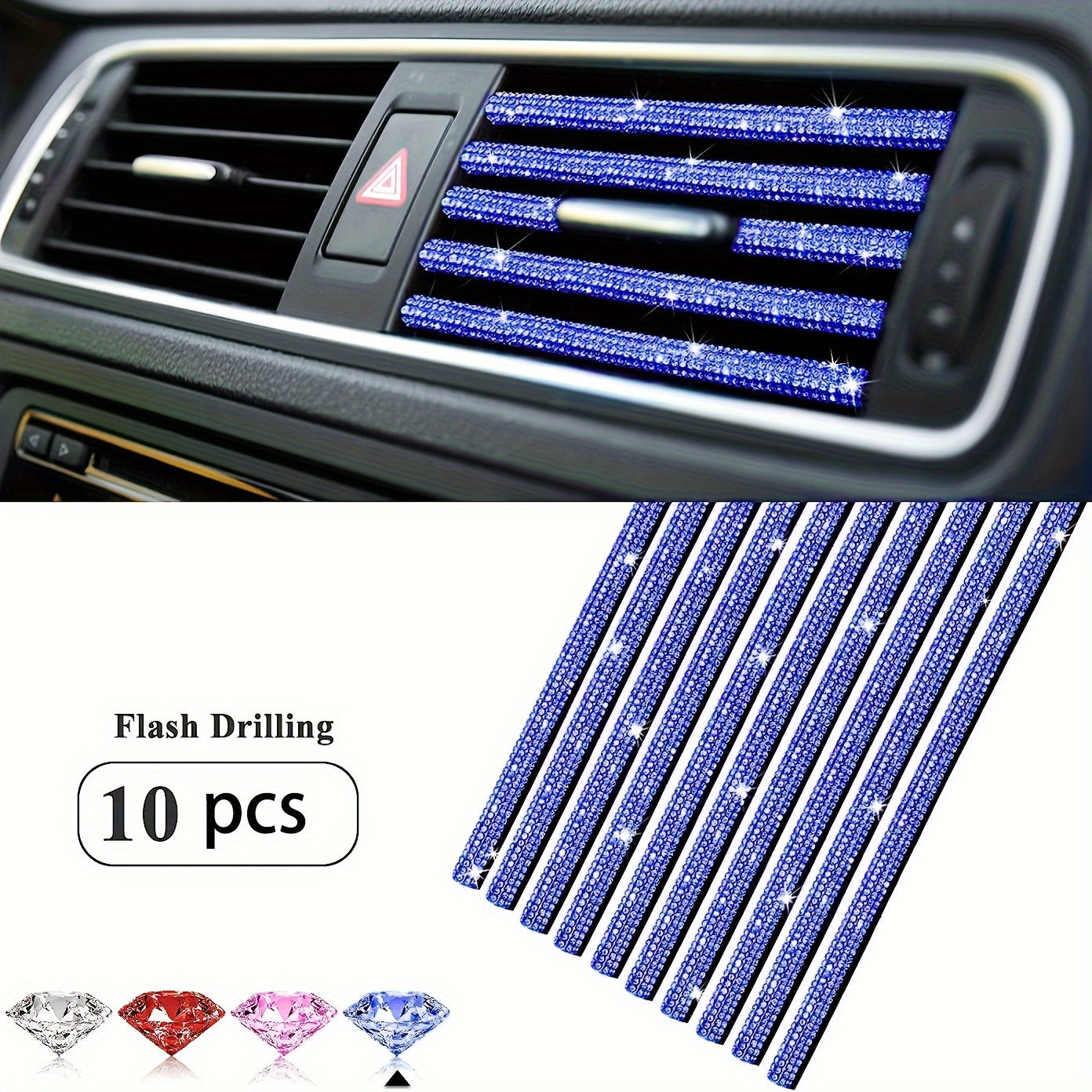 10pcs Sparkling Pink Rhinestone Car Vent Trim Strips - Durable Plastic, Glam Bling Air Conditioner Outlet Decorations for Stylish Interior Upgrade, Car Air Vent Accessories