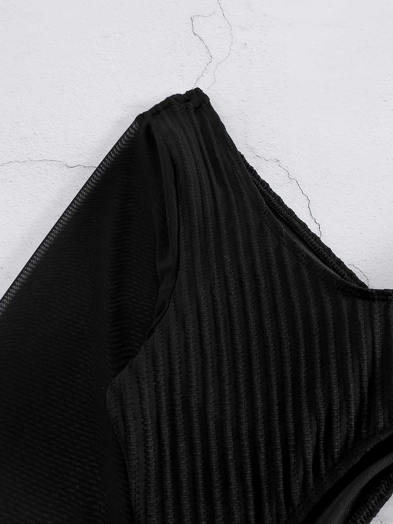 Women's Fashion One-piece Swimsuit, Casual Style, Long Sleeve, Cut-Out Detail, Ribbed Texture, Beachwear, Poolside Apparel