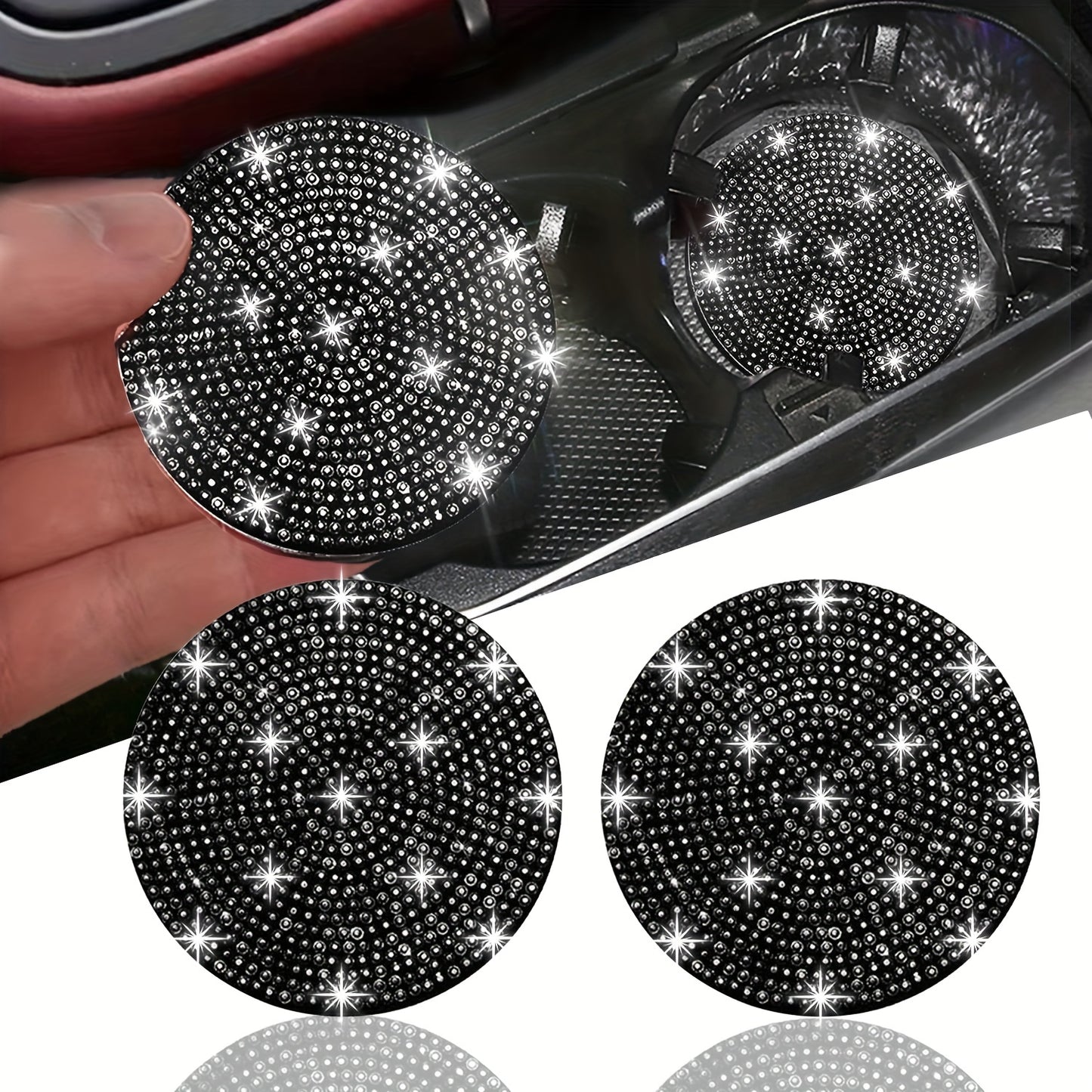 1pc Bling Car Cup Holder Coaster, 2.75 Inch Anti-Slip Shockproof, Full Rhinestone Design, Universal Fit Most Cars
