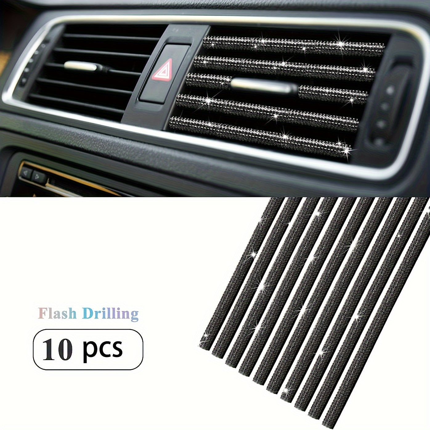 10pcs Sparkling Pink Rhinestone Car Vent Trim Strips - Durable Plastic, Glam Bling Air Conditioner Outlet Decorations for Stylish Interior Upgrade, Car Air Vent Accessories