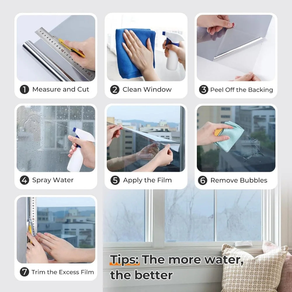 Window Privacy Film One Way Daytime Privacy Static Cling Sun Blocking Anti UV Reflective Mirror Window Tint for Home and Office