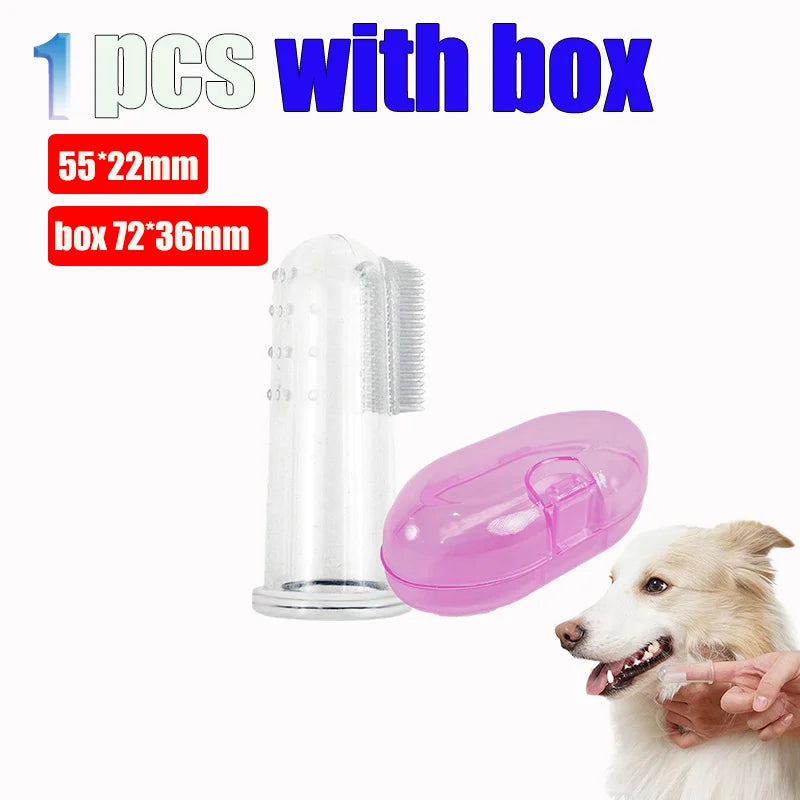 With Box Silicone Soft Pet Finger Cuff Toothbrushes Dog Brush Bad Breath Tartar Teeth Care Tool Cleaning Scrub Silicagel
