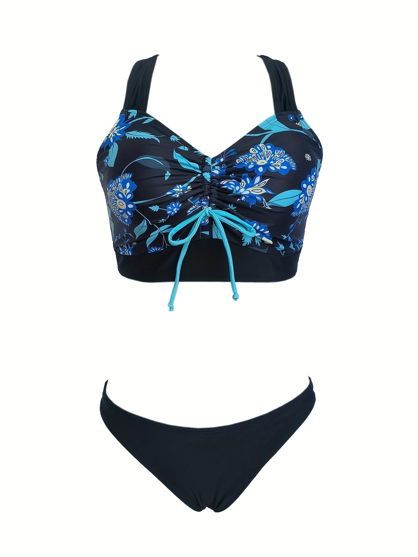 3-Piece Allure Bikini Set with High-Cut V-Neck & Ruched Detail - Includes Split Cover-Up Skirt for Beachwear & Poolside Fashion.