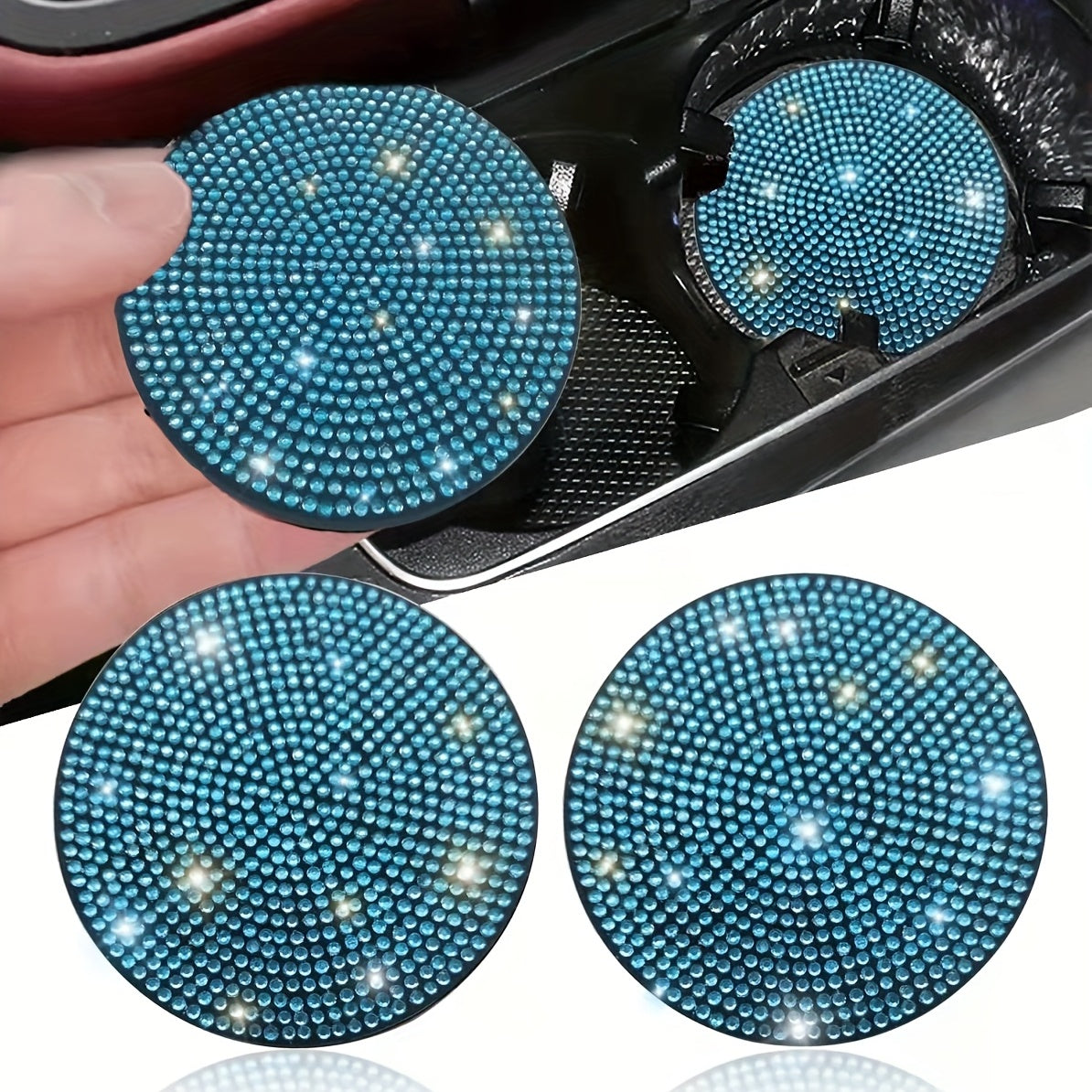 1pc Bling Car Cup Holder Coaster, 2.75 Inch Anti-Slip Shockproof, Full Rhinestone Design, Universal Fit Most Cars