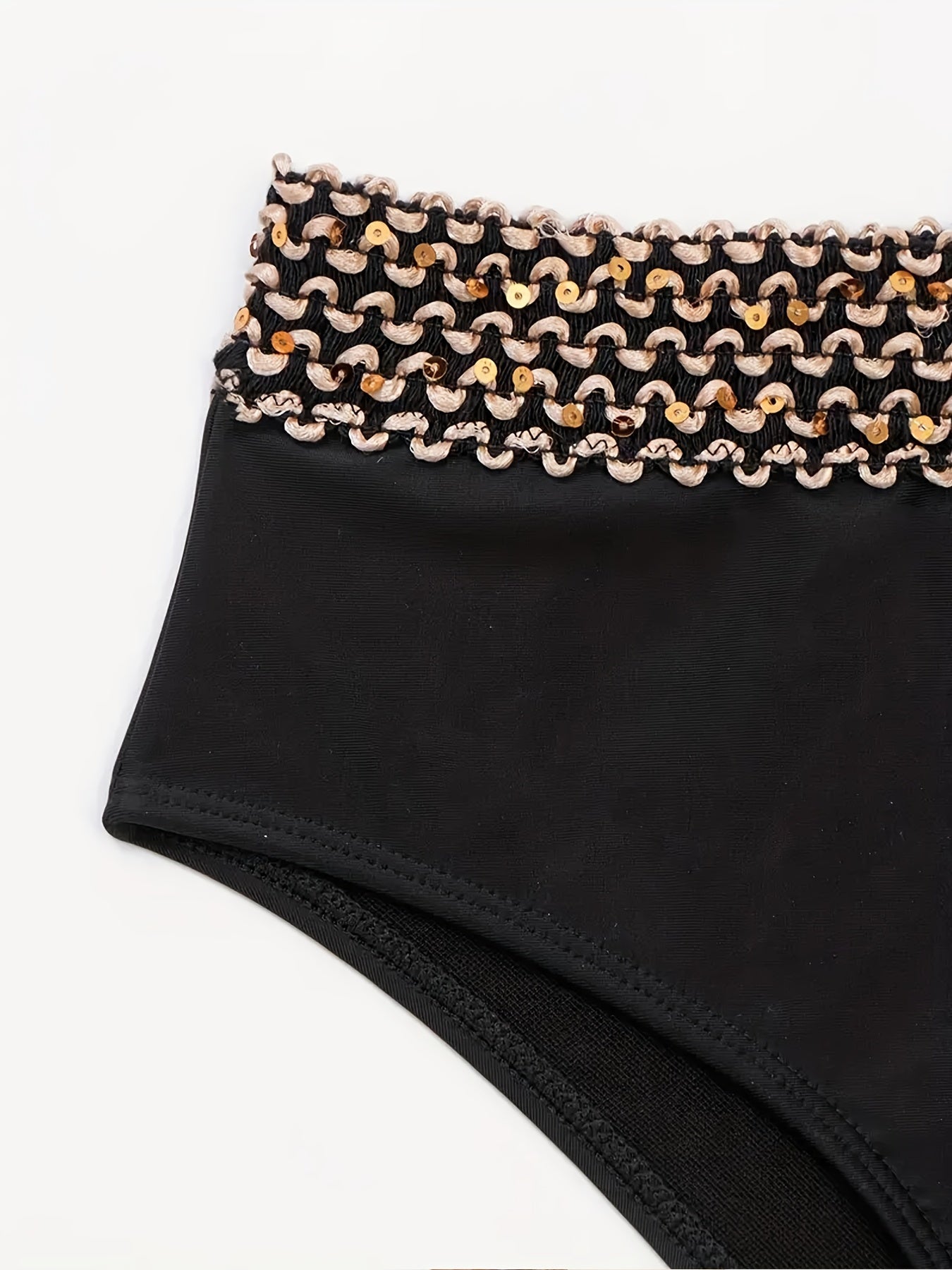 Two-Piece Bikini Set - Exquisitely Elegant, Trendy and Fashionable, Ultra-Sexy High-Waisted Swimwear with Dazzling Golden Band Accents - Perfect for Womens Summer Beach Vacations and Beachy Keen Beachwear