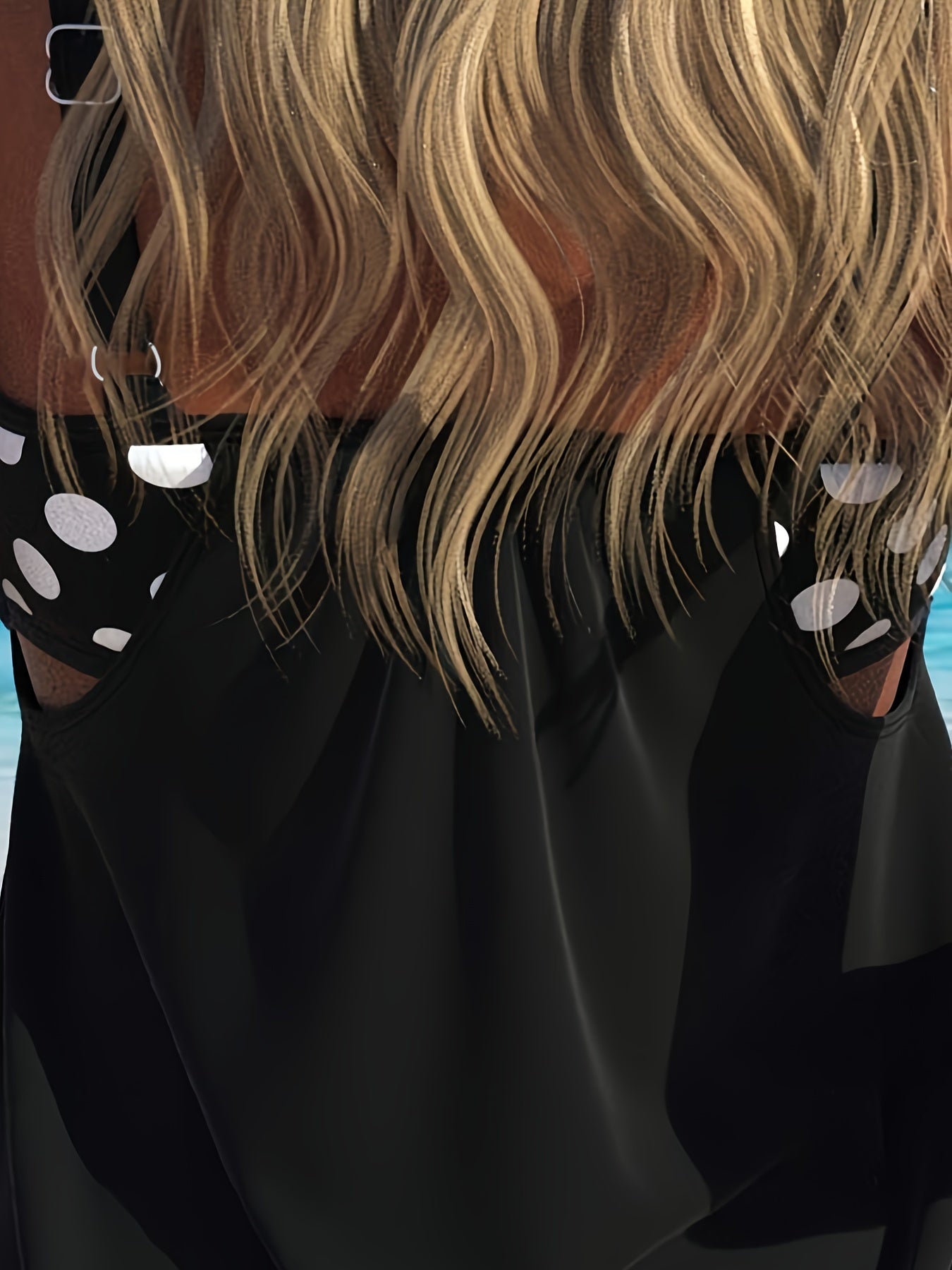 Women's Tankini Swimsuit Set With Polka Dot Shorts, Two-Piece Swimwear, Black Sleeveless Top, Beachwear