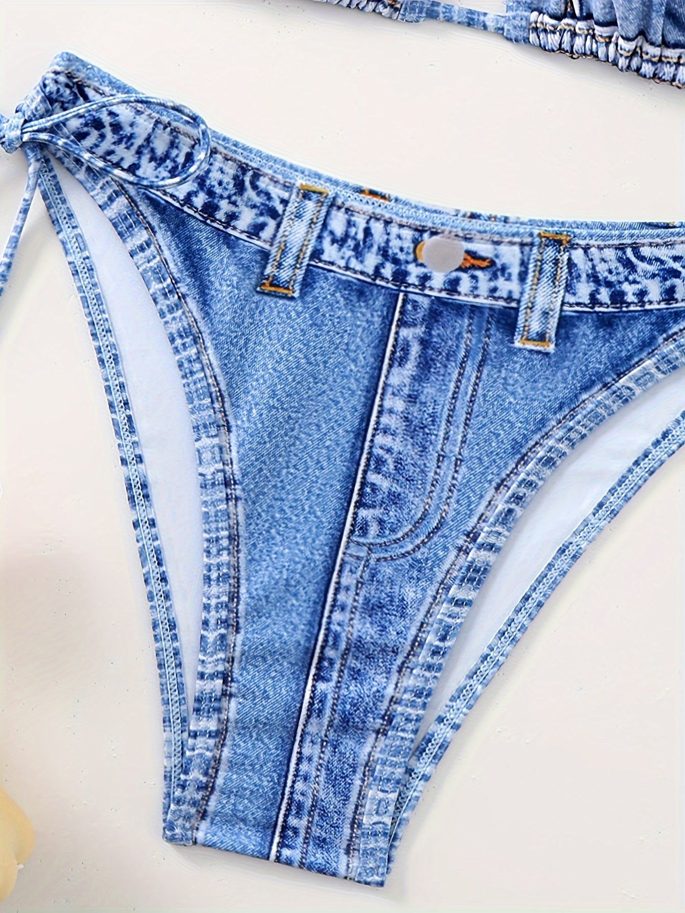 Chic Denim Print Bikini Set - 2 Piece Halter Swimsuit with High Waist Tie Sides - Flattering Womens Beachwear Ensemble