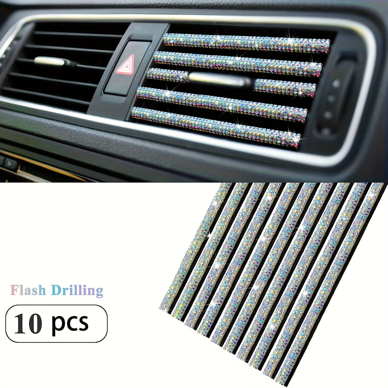 10pcs Sparkling Pink Rhinestone Car Vent Trim Strips - Durable Plastic, Glam Bling Air Conditioner Outlet Decorations for Stylish Interior Upgrade, Car Air Vent Accessories