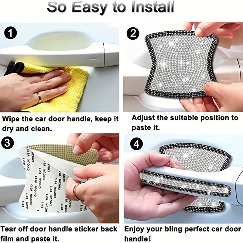 Add a Touch of Sparkle to Your Car with These 8Pcs Rhinestone Door Handle Stickers!