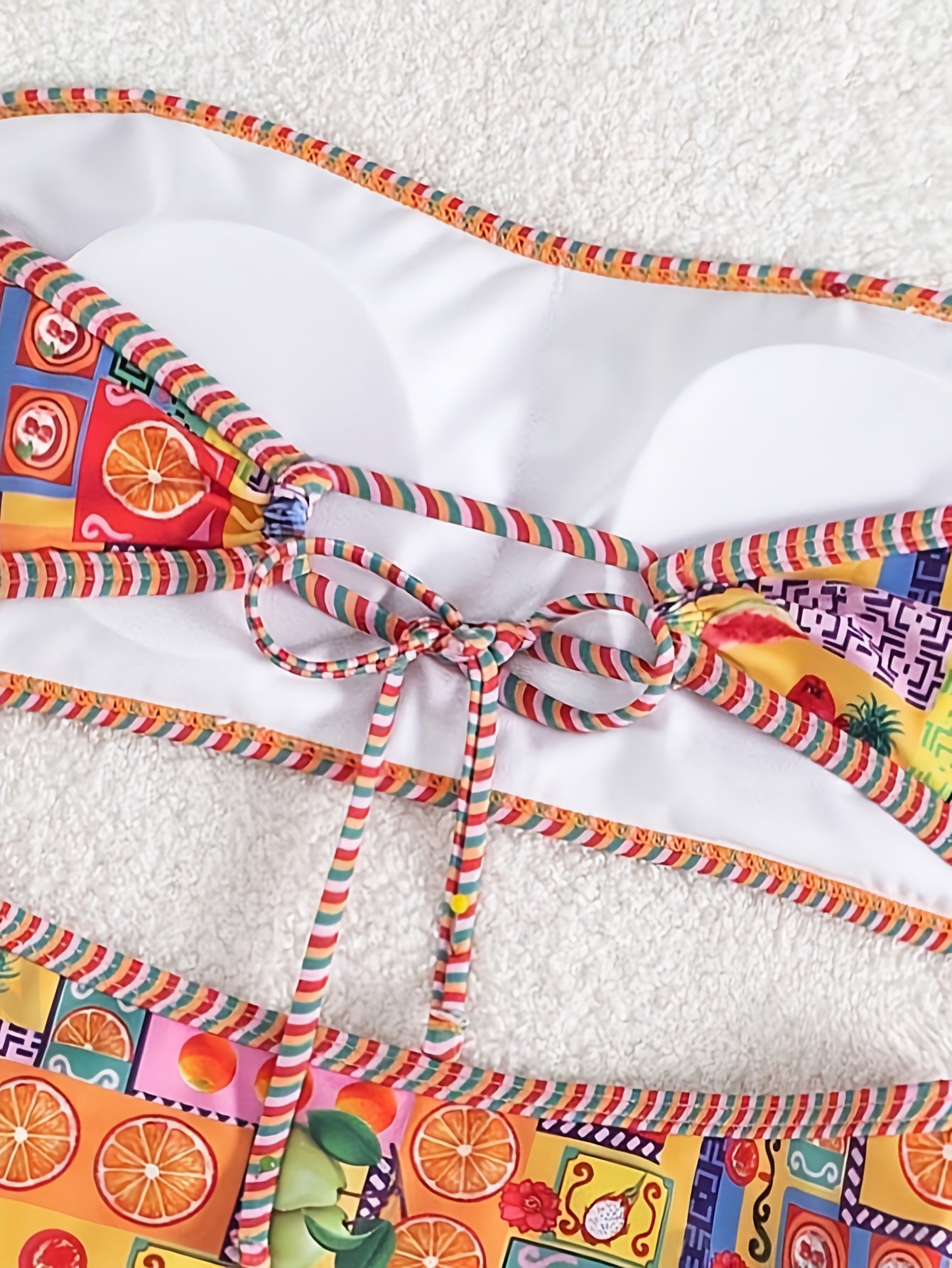 Vibrant Fruit Print High Cut Two-Piece Strapless Bikini Set - Fashionable Beachwear with Adjustable Straps, Padded Cups, and Ruffled Trim - Perfect Women's Summer Swimwear for Beach, Pool, or Vacation