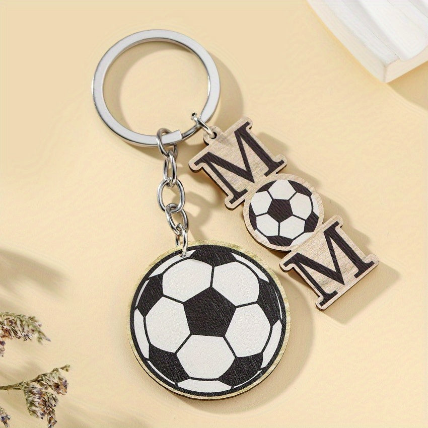 1Pc Wooden Sports Football Basketball Car Keychain Bag Football Pendant Key Pendant Accessories For Mom From Son