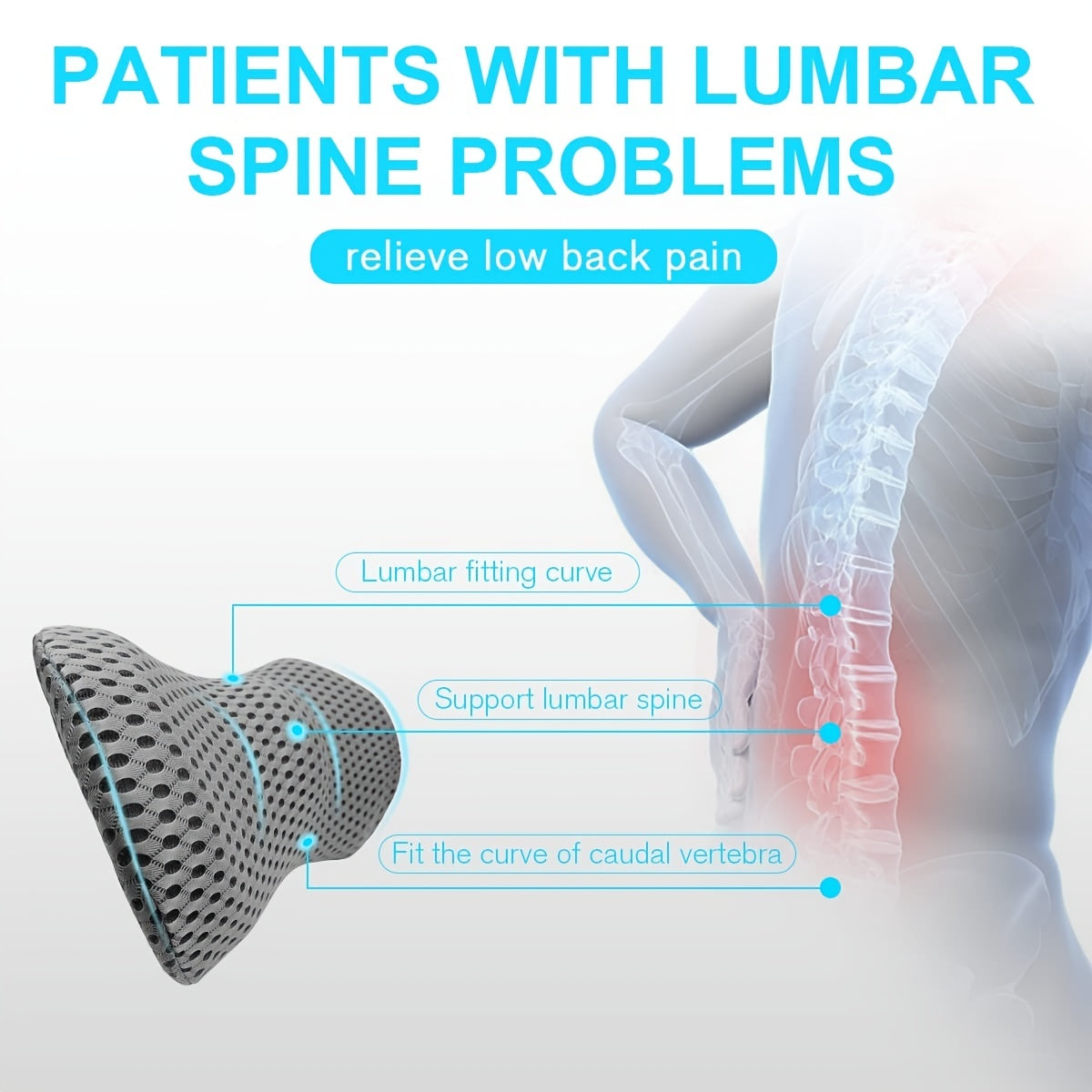 Supreme Memory Foam Lumbar Pillow - Scientific Contour for Instant Pain Relief - Premium Support for Car, Office, Recliner & Bed - Ergonomic Streamline Design for Ultimate Comfort