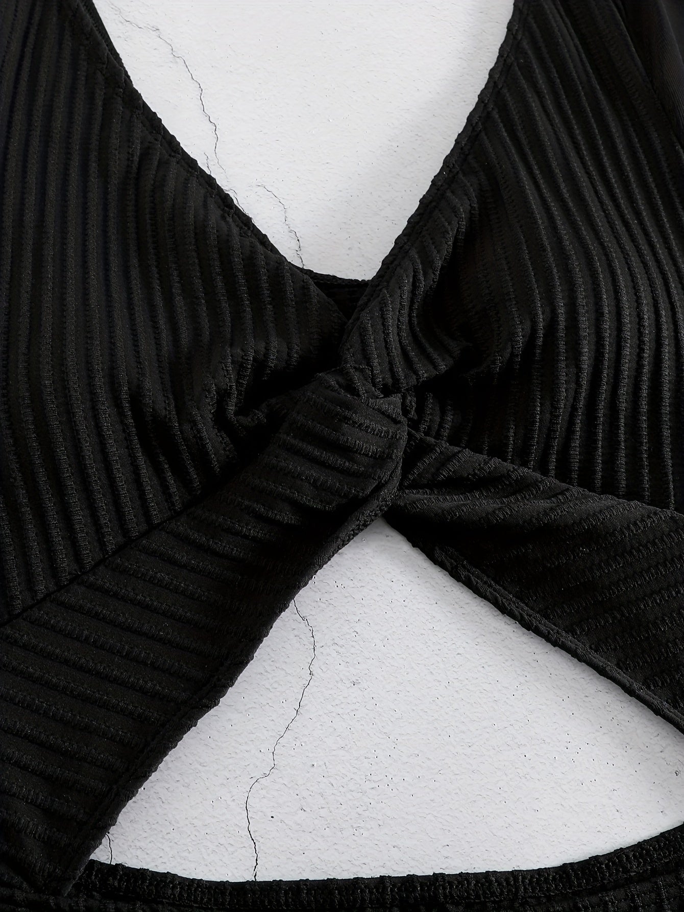 Women's Fashion One-piece Swimsuit, Casual Style, Long Sleeve, Cut-Out Detail, Ribbed Texture, Beachwear, Poolside Apparel