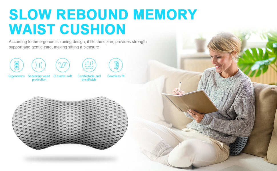 Supreme Memory Foam Lumbar Pillow - Scientific Contour for Instant Pain Relief - Premium Support for Car, Office, Recliner & Bed - Ergonomic Streamline Design for Ultimate Comfort