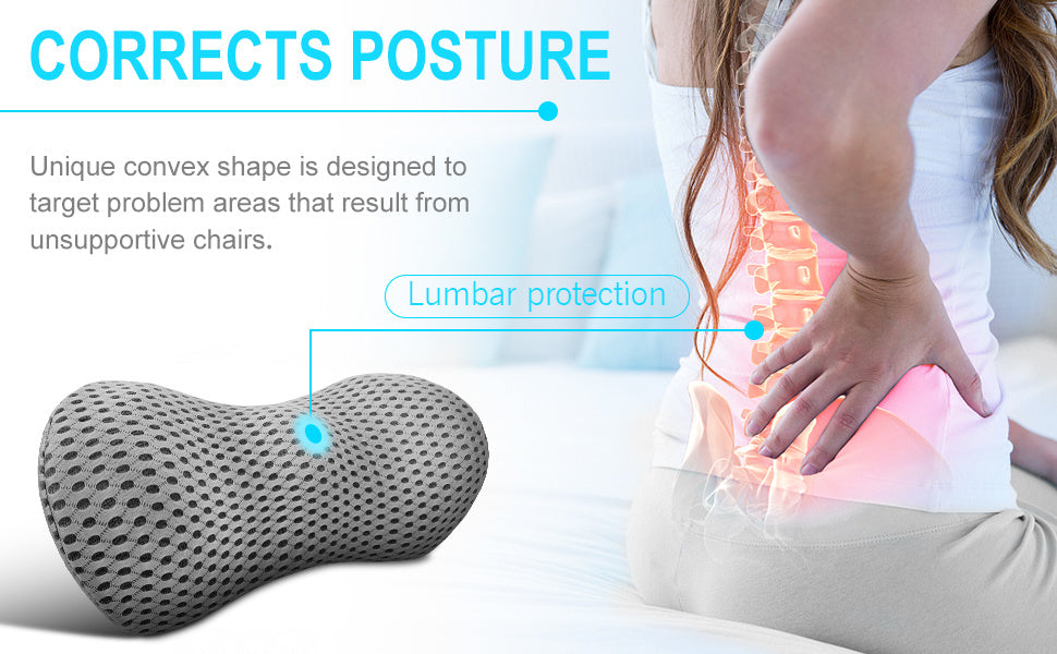 Supreme Memory Foam Lumbar Pillow - Scientific Contour for Instant Pain Relief - Premium Support for Car, Office, Recliner & Bed - Ergonomic Streamline Design for Ultimate Comfort