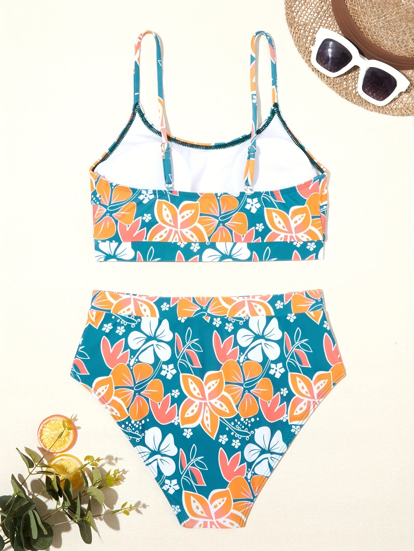 Two-piece High-waisted Women's Bikini Set, Floral Print, Adjustable Straps, Comfort Fit, Tropical Design, Summer Beachwear, Poolside Fashion