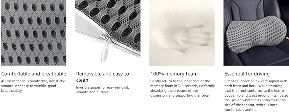 Supreme Memory Foam Lumbar Pillow - Scientific Contour for Instant Pain Relief - Premium Support for Car, Office, Recliner & Bed - Ergonomic Streamline Design for Ultimate Comfort