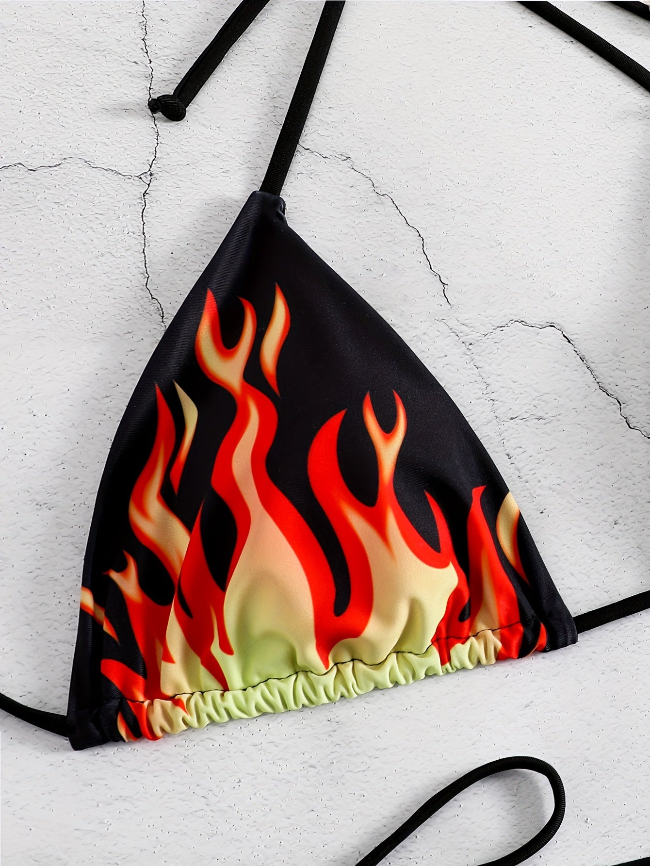 Flame Print Two-Piece Bikini Swimsuit, Beachwear, Women's Swimwear, Fire Design Bathing Suit, Adjustable Tie, Summer Fashion