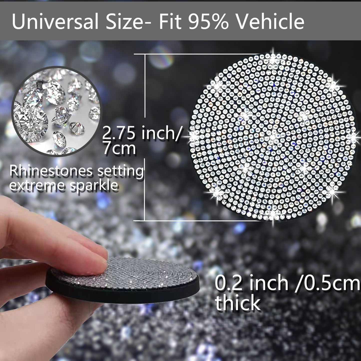 1pc Bling Car Cup Holder Coaster, 2.75 Inch Anti-Slip Shockproof, Full Rhinestone Design, Universal Fit Most Cars