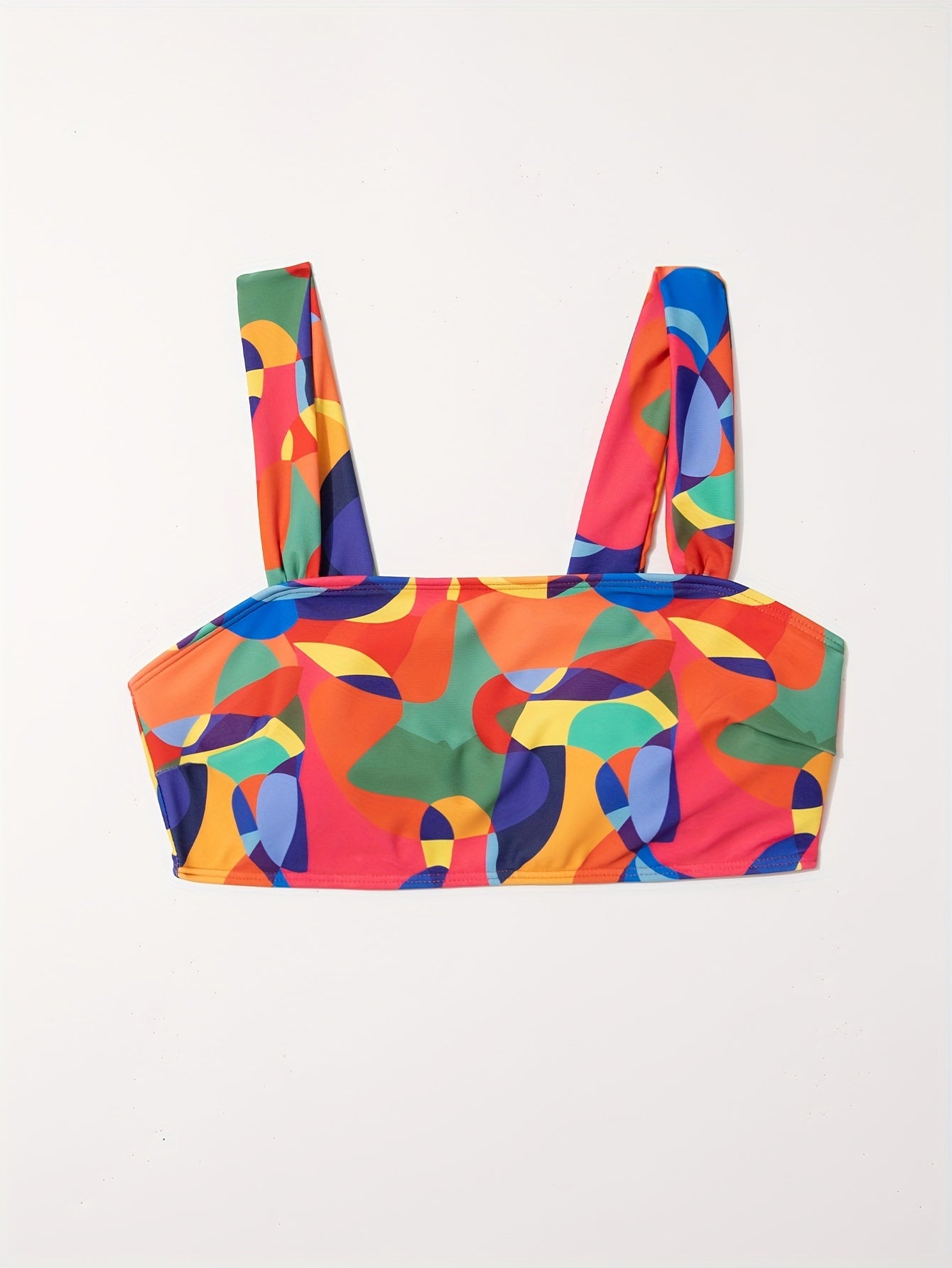 Women's High-Waisted Bikini Set, Colorful Color Block Abstract Print, Fashion Swimwear, Two-Piece Beachwear, Summer Poolside Outfit