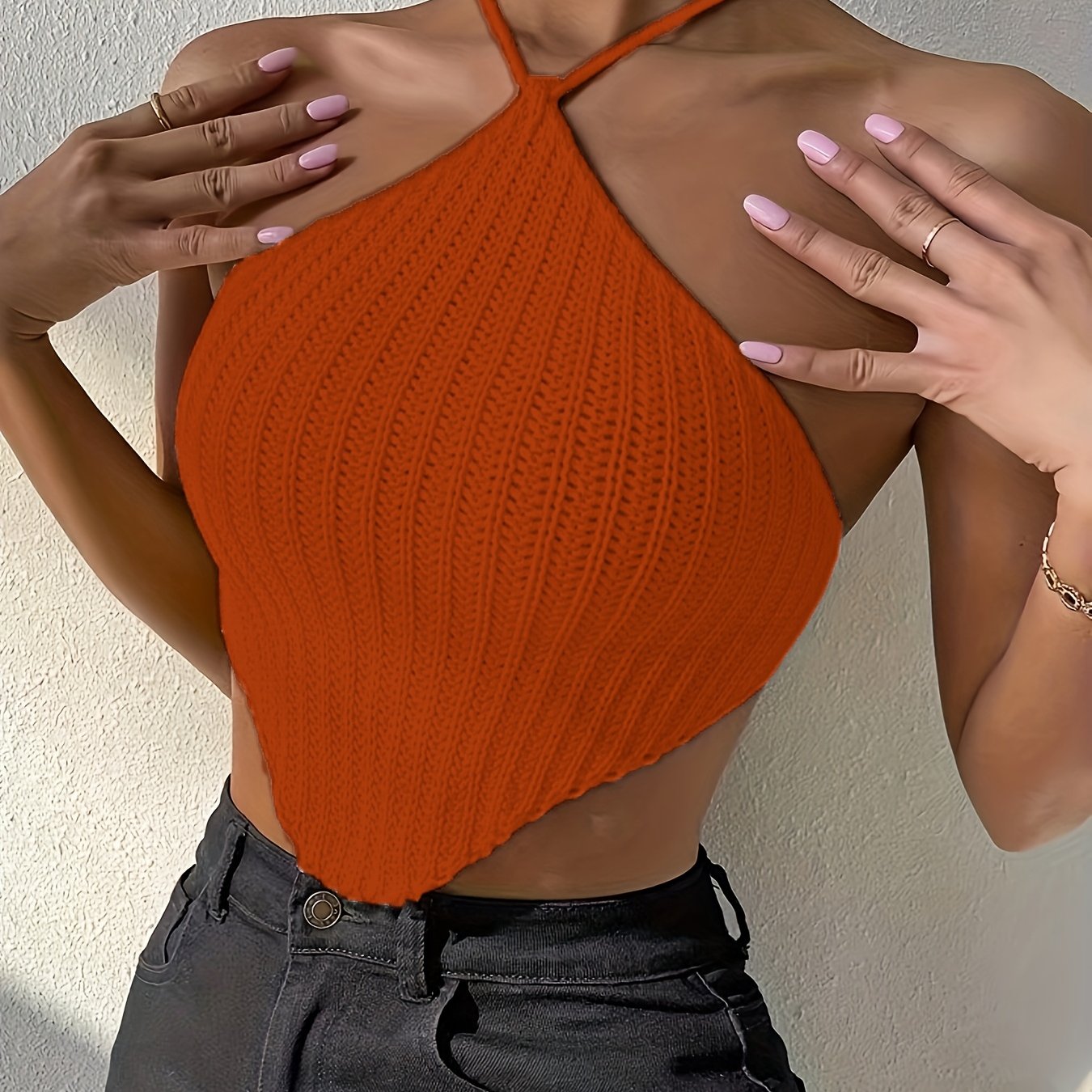 Women's Elegant Halter Neck Top - No Back Crossed Straps Solid Color Short Sleeve Beachwear, All-Season Versatile Casual & Formal Shirt, Beach Clothes, Soft Texture