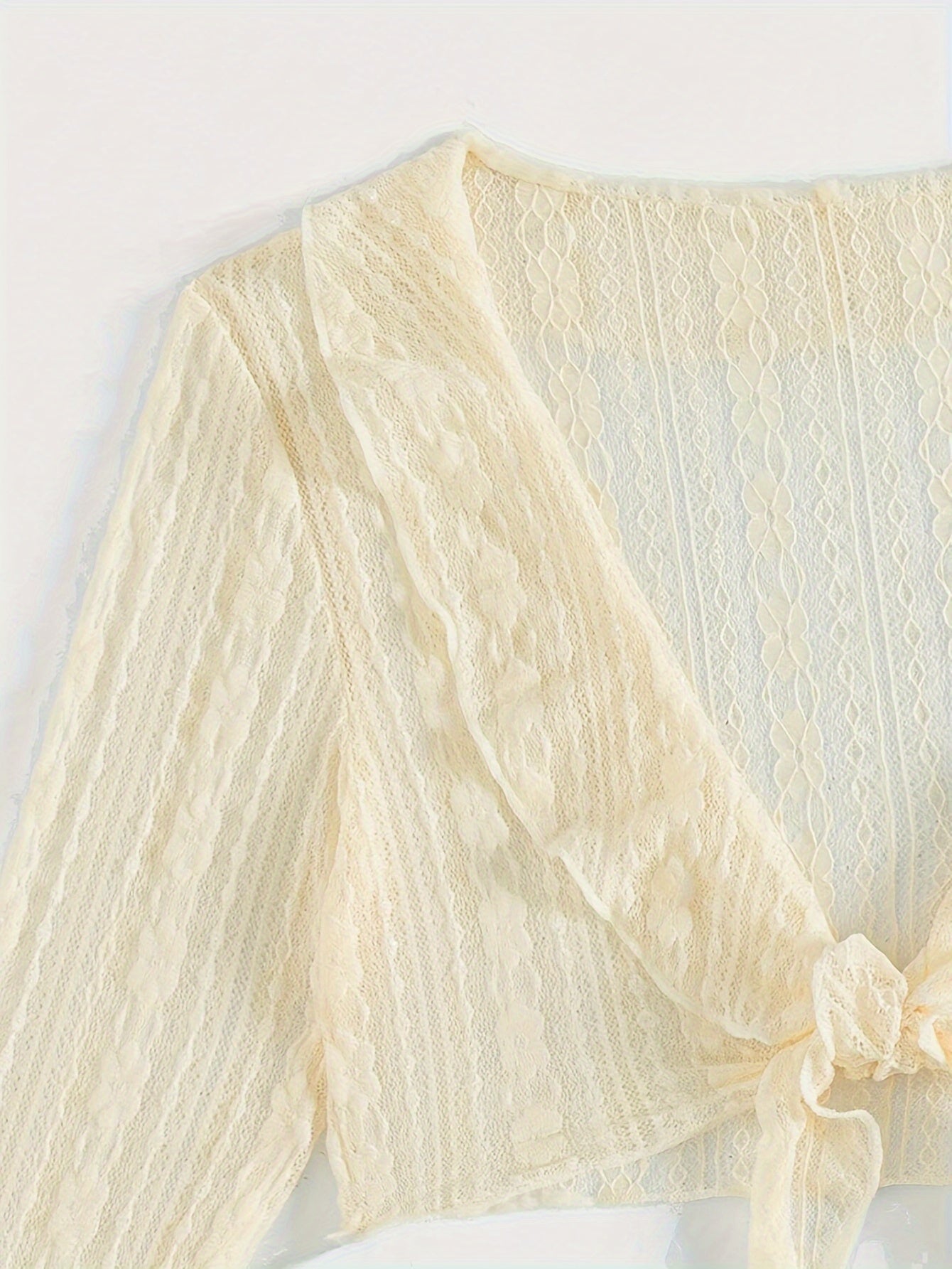 4-Piece Swimwear Set for Women - Stylish Lace Long Sleeve Crop Top with Chic Tie-Front, Flattering Solid Color Triangle Bikini, Flowy Wrap Mini Skirt, Perfect Beachwear for Summer Vacation, Pool Party, or Beach Trip