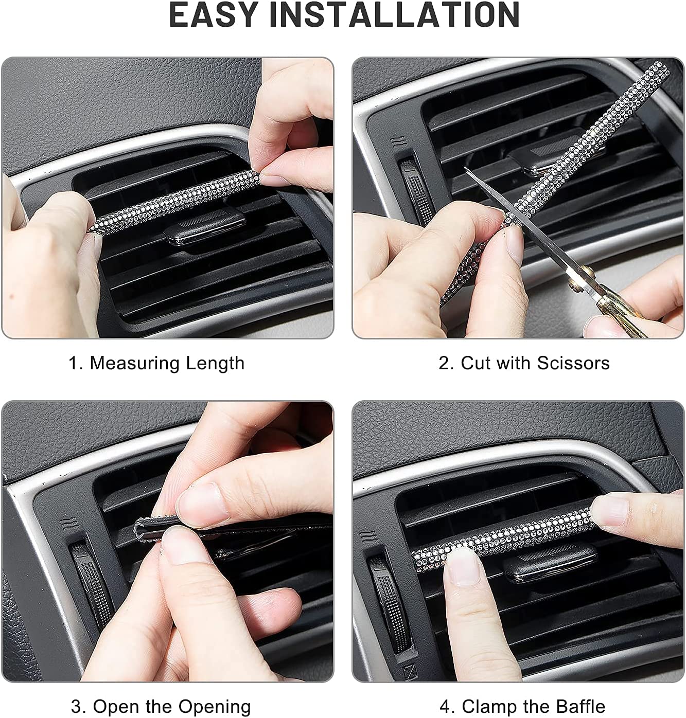 10pcs Sparkling Pink Rhinestone Car Vent Trim Strips - Durable Plastic, Glam Bling Air Conditioner Outlet Decorations for Stylish Interior Upgrade, Car Air Vent Accessories