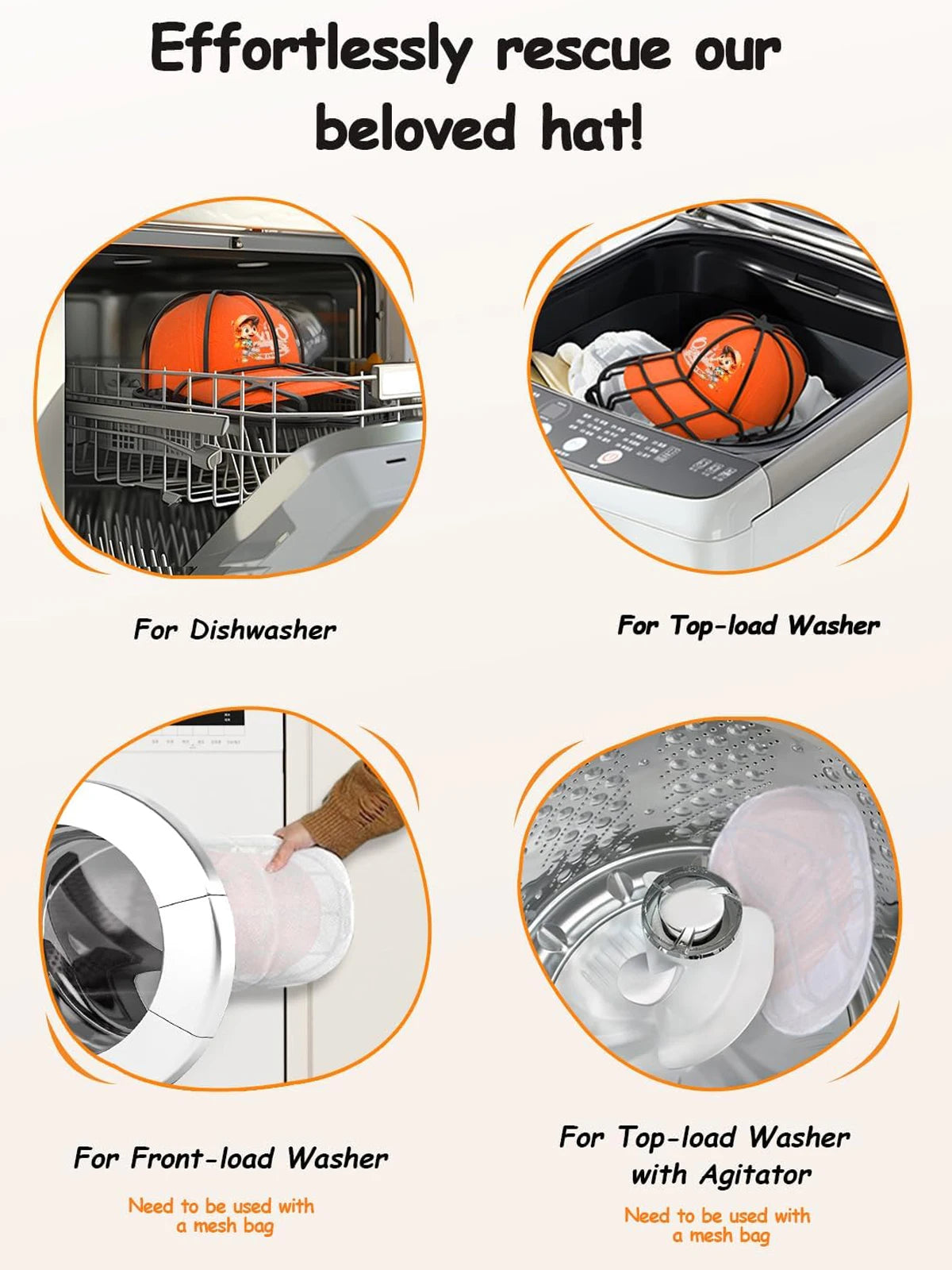 Hat Washer Cage for Washing Machine, Cap Washer with Mesh Bags, Hat Washer for Baseball Caps Hat Cleaner/Cleaning Protector Cage