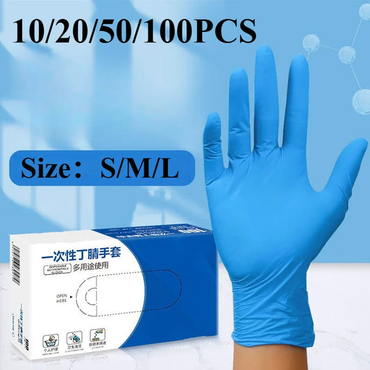 10/20/50/100PCS Blue Nitrile Gloves Disposable Waterproof Blue Gloves Kitchen Dishwashing Pet Bathing Beauty Hair Styling Tools