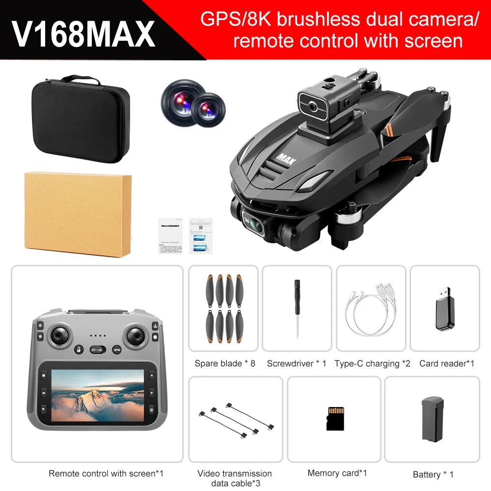 01 2025 V168 Pro MAX GPS Drone 8K Professional HD Camera 5G WIFI FPV 360° Obstacle Avoidance Brushless Large Screen RC Quadcopter