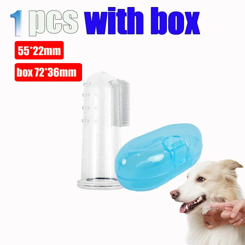 With Box Silicone Soft Pet Finger Cuff Toothbrushes Dog Brush Bad Breath Tartar Teeth Care Tool Cleaning Scrub Silicagel