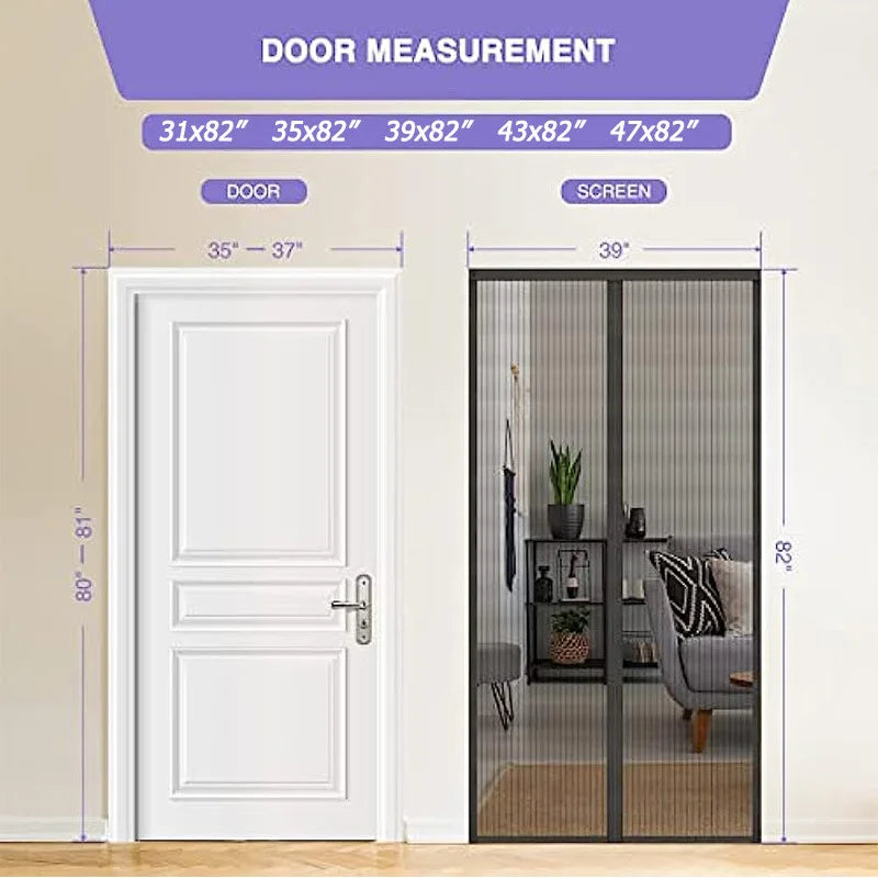 Magnetic Screen Door Self Sealing, Heavy Duty, Hands Free Mesh Partition Keeps Bugs Out - Pet and Kid Friendly Keep Open Feature