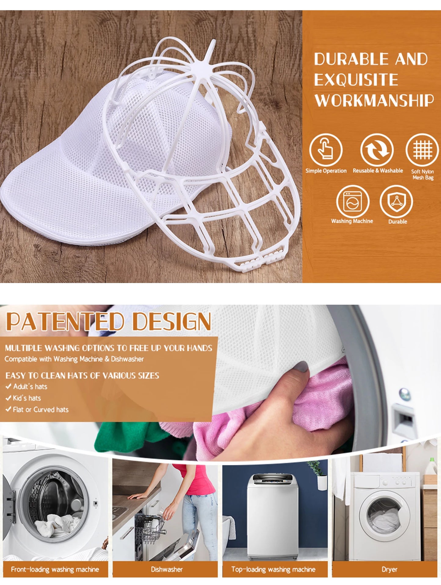 Hat Washer Cage for Washing Machine, Cap Washer with Mesh Bags, Hat Washer for Baseball Caps Hat Cleaner/Cleaning Protector Cage