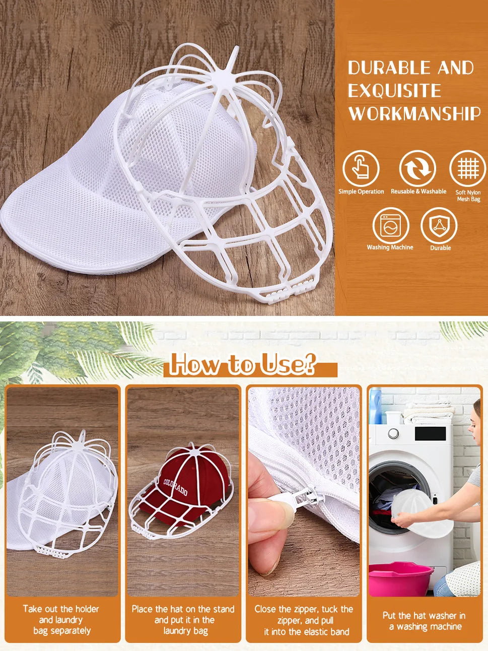 Hat Washer Cage for Washing Machine, Cap Washer with Mesh Bags, Hat Washer for Baseball Caps Hat Cleaner/Cleaning Protector Cage