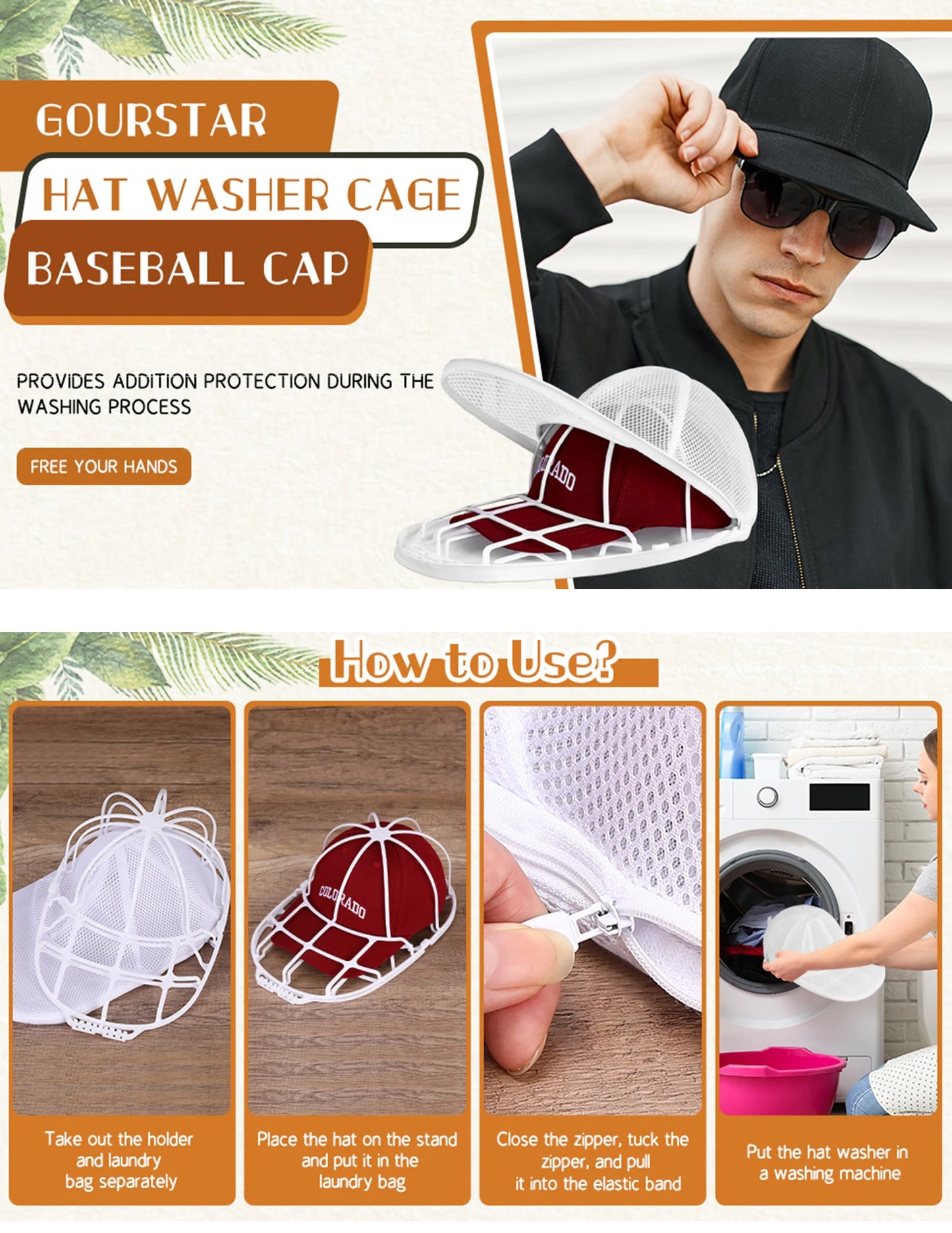 Hat Washer Cage for Washing Machine, Cap Washer with Mesh Bags, Hat Washer for Baseball Caps Hat Cleaner/Cleaning Protector Cage