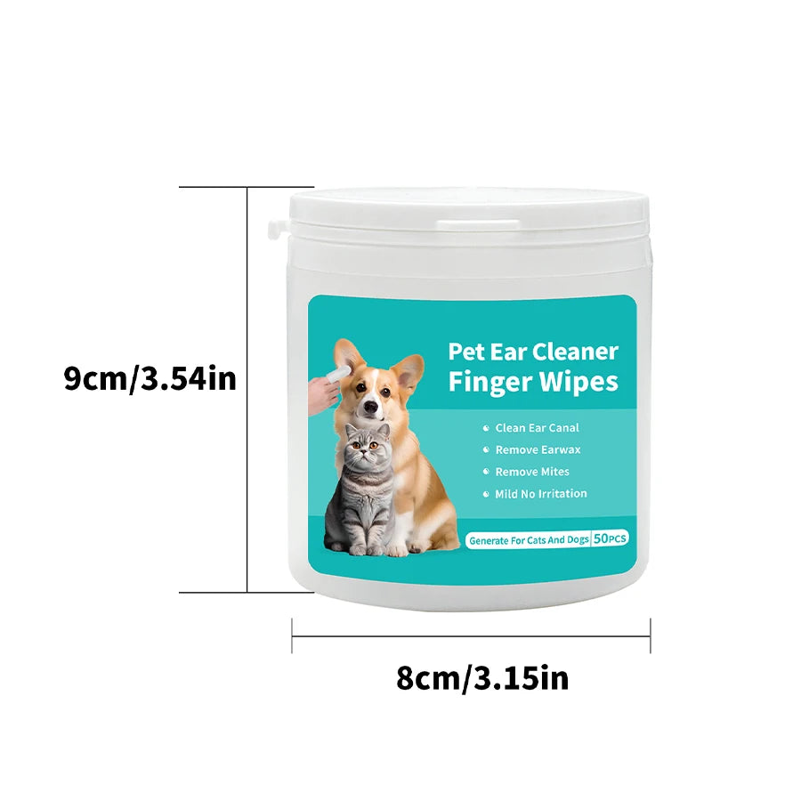 Pet Ear Wipes, Ear Cleaner Finger Wipes for Cats and Dogs, Soft & Easy Otic Cleaning Pads, Pet Supplies for Regular Soothing Odo