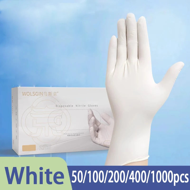 50/100/200/400/1000pcs  disposable white nitrile gloves, suitable for home kitchen food, hairdressing, gardening, pet care