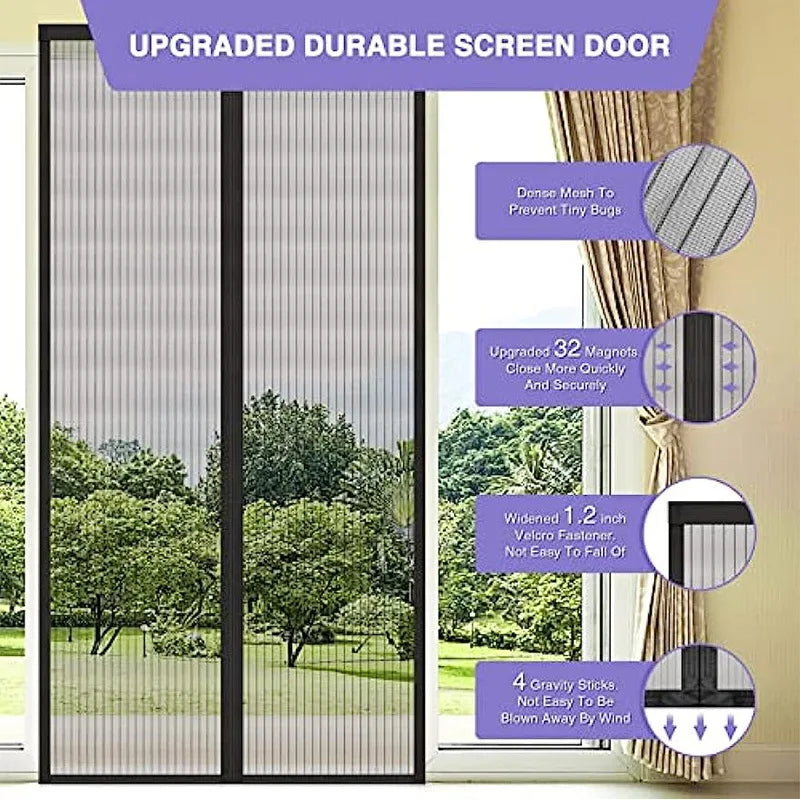 Magnetic Screen Door Self Sealing, Heavy Duty, Hands Free Mesh Partition Keeps Bugs Out - Pet and Kid Friendly Keep Open Feature