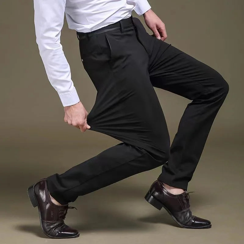 Men's Summer Fashion Business Casual Long Pants Suit Pants Male Elastic Straight Formal Trousers Plus Big Size28-40