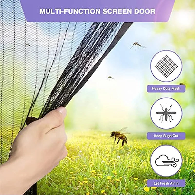 Magnetic Screen Door Self Sealing, Heavy Duty, Hands Free Mesh Partition Keeps Bugs Out - Pet and Kid Friendly Keep Open Feature