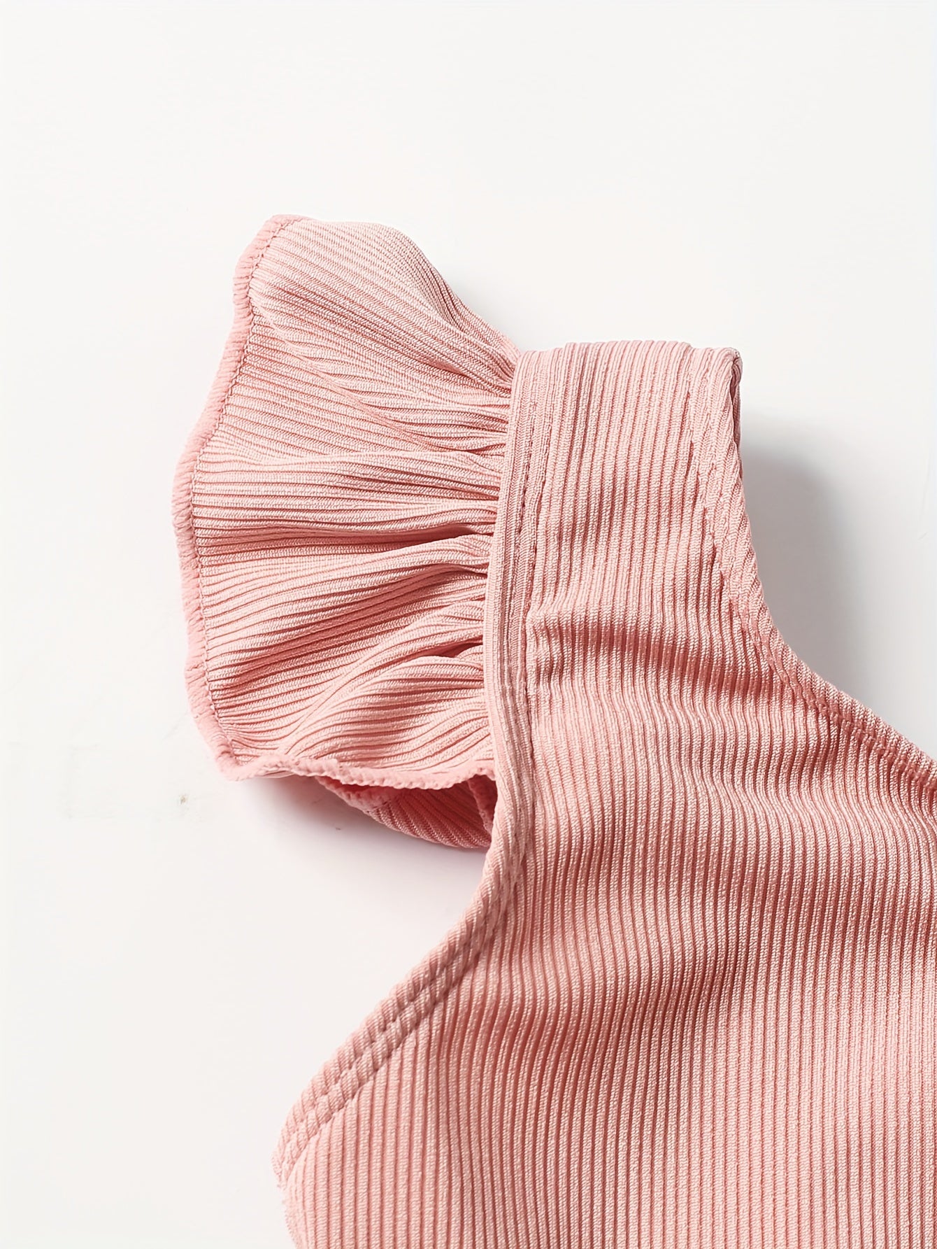 Cute Girls' Solid Swimsuit - Sleeveless Rib-knit Design, Ruffle Trim, Mesh Lace Skirts, Casual Beachwear for Holiday