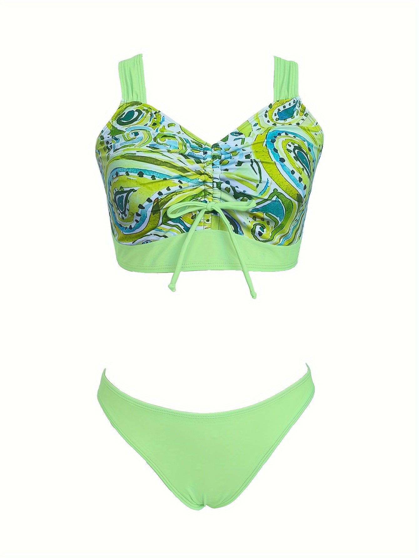 3-Piece Allure Bikini Set with High-Cut V-Neck & Ruched Detail - Includes Split Cover-Up Skirt for Beachwear & Poolside Fashion.